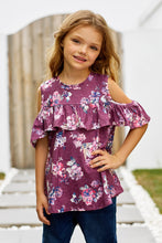 Load image into Gallery viewer, Girls Floral Cold-Shoulder Ruffled shirt
