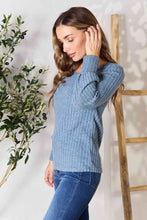 Load image into Gallery viewer, Double Take Ribbed Round Neck Lantern Sleeve Blouse
