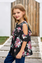 Load image into Gallery viewer, Girls Floral Cold-Shoulder Ruffled shirt
