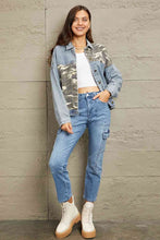 Load image into Gallery viewer, GeeGee Full Size Washed Denim Camo Contrast Jacket
