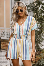 Load image into Gallery viewer, Multicolored Stripe V-Neck Smocked Waist Romper
