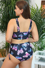 Load image into Gallery viewer, Plus Size Butterfly Print Crisscross High Waist Two-Piece Swim Set
