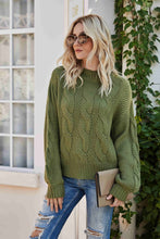 Load image into Gallery viewer, Mixed Knit Crewneck Drop Shoulder Sweater
