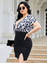 Load image into Gallery viewer, Plus Size Slit Printed Surplice Wrap Dress
