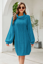 Load image into Gallery viewer, Mixed Knit Turtleneck Lantern Sleeve Sweater Dress
