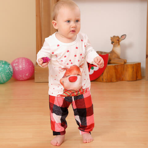 Baby Reindeer Top and Plaid Pants Set - pjs