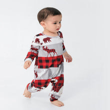 Load image into Gallery viewer, Baby Reindeer &amp; Plaid Round Neck Jumpsuit - pjs
