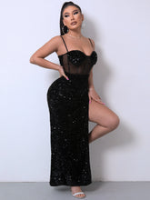 Load image into Gallery viewer, Sequin Spliced Mesh Adjustable Strap Dress - hc
