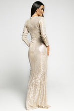 Load image into Gallery viewer, Sequin Cutout Ruched Split Long Sleeve Maxi Dress - hc
