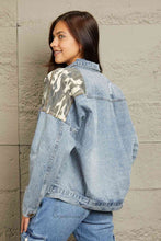 Load image into Gallery viewer, GeeGee Full Size Washed Denim Camo Contrast Jacket
