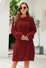 Load image into Gallery viewer, Mixed Knit Turtleneck Lantern Sleeve Sweater Dress
