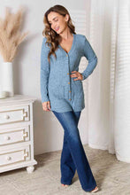 Load image into Gallery viewer, Double Take Ribbed Button-Up Cardigan with Pockets
