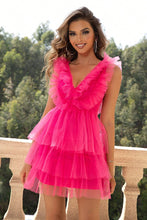 Load image into Gallery viewer, Ruffled V-Neck Sleeveless Mesh Dress hc
