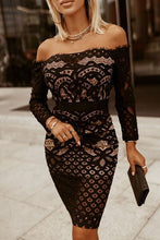 Load image into Gallery viewer, Off-Shoulder Long Sleeve Lace Dress - hc
