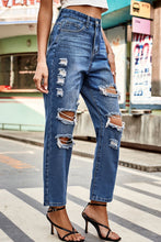 Load image into Gallery viewer, Distressed Buttoned Jeans with Pockets
