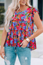 Load image into Gallery viewer, Floral Round Neck Frill Trim Blouse
