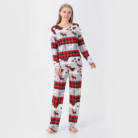 Women Reindeer & Plaid Top and Pants Set - pjs