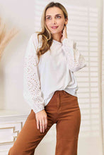 Load image into Gallery viewer, Double Take Eyelet Dropped Shoulder Round Neck Blouse
