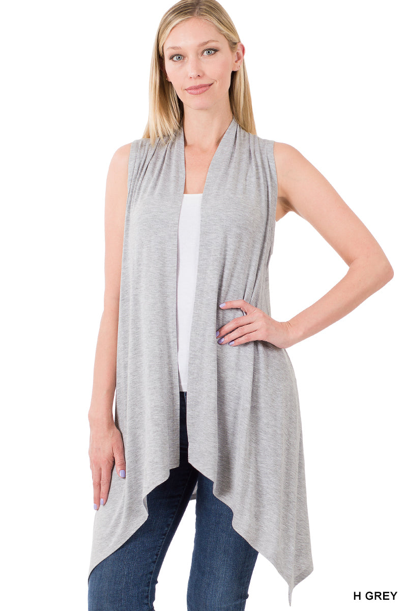 SLEEVELESS DRAPED OPEN FRONT CARDIGAN