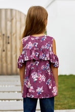 Load image into Gallery viewer, Girls Floral Cold-Shoulder Ruffled shirt
