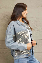 Load image into Gallery viewer, GeeGee Full Size Washed Denim Camo Contrast Jacket
