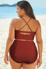 Load image into Gallery viewer, Halter Neck Crisscross Ruched Two-Piece Swimsuit
