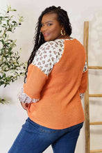 Load image into Gallery viewer, Double Take Leopard Waffle-Knit Long Sleeve Blouse
