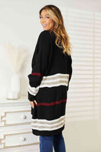 Load image into Gallery viewer, Double Take Striped Rib-Knit Drop Shoulder Open Front Cardigan
