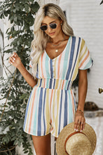 Load image into Gallery viewer, Multicolored Stripe V-Neck Smocked Waist Romper
