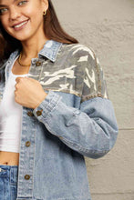 Load image into Gallery viewer, GeeGee Full Size Washed Denim Camo Contrast Jacket
