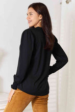 Load image into Gallery viewer, Double Take Ruched Notched Neck Puff Sleeve Blouse
