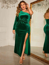 Load image into Gallery viewer, Plus Size One-Shoulder Twisted Split Dress - hc
