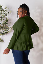 Load image into Gallery viewer, Double Take Half Button Long Sleeve Ruffle Hem Blouse
