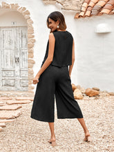 Load image into Gallery viewer, Textured Round Neck Sleeveless Wide Leg Jumpsuit
