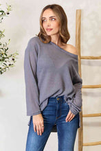 Load image into Gallery viewer, Basic Bae Waffle-Knit Round Neck Long Sleeve Slit Sweatshirt
