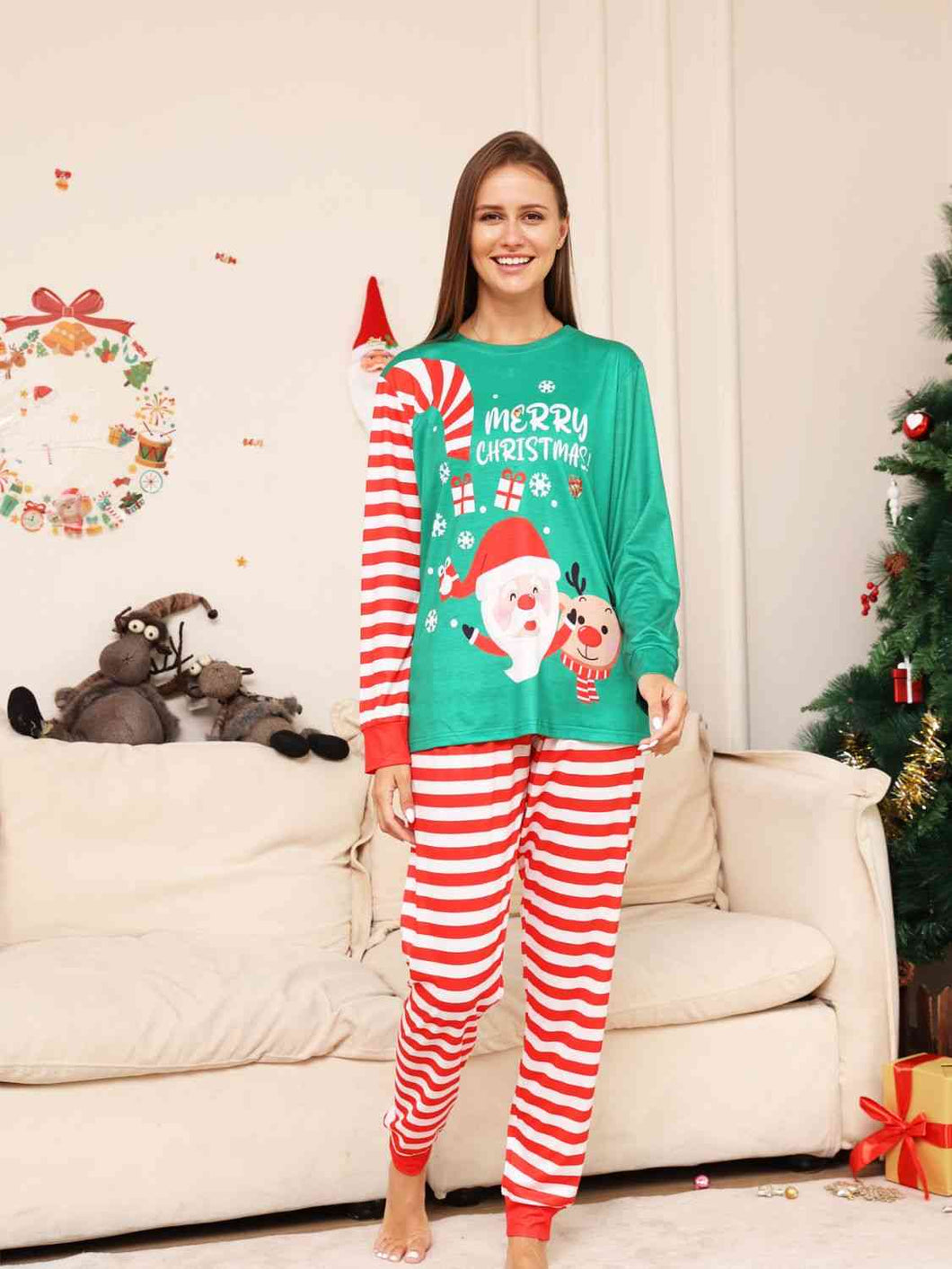 Full Size MERRY CHRISTMAS Top and Pants Set -pjs