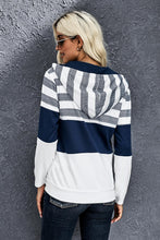 Load image into Gallery viewer, Striped Color Block Drawstring Zip Up Hoodie
