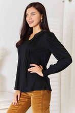 Load image into Gallery viewer, Double Take Ruched Notched Neck Puff Sleeve Blouse
