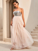 Load image into Gallery viewer, Sequin Strapless Spliced Tulle Dress - hc
