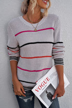 Load image into Gallery viewer, Striped Ribbed Round Neck Long Sleeve Sweater
