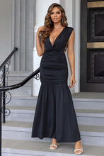 Load image into Gallery viewer, Ruched Plunge Sleeveless Maxi Dress - hc
