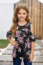 Load image into Gallery viewer, Girls Floral Cold-Shoulder Ruffled shirt
