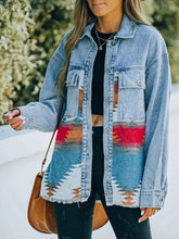 Load image into Gallery viewer, Collared Neck Dropped Shoulder Denim Jacket
