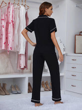 Load image into Gallery viewer, Contrast Piping Lapel Collar Short Sleeve  and Pants Pajama Set
