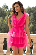 Load image into Gallery viewer, Ruffled V-Neck Sleeveless Mesh Dress hc
