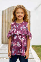 Load image into Gallery viewer, Girls Floral Cold-Shoulder Ruffled shirt
