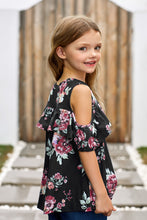 Load image into Gallery viewer, Girls Floral Cold-Shoulder Ruffled shirt
