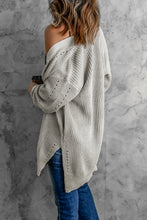 Load image into Gallery viewer, Openwork Rib-Knit Slit Cardigan
