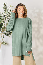 Load image into Gallery viewer, Basic Bae Full Size Ribbed Round Neck Long Sleeve Slit Top
