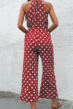 Load image into Gallery viewer, Polka Dot Grecian Wide Leg Jumpsuit
